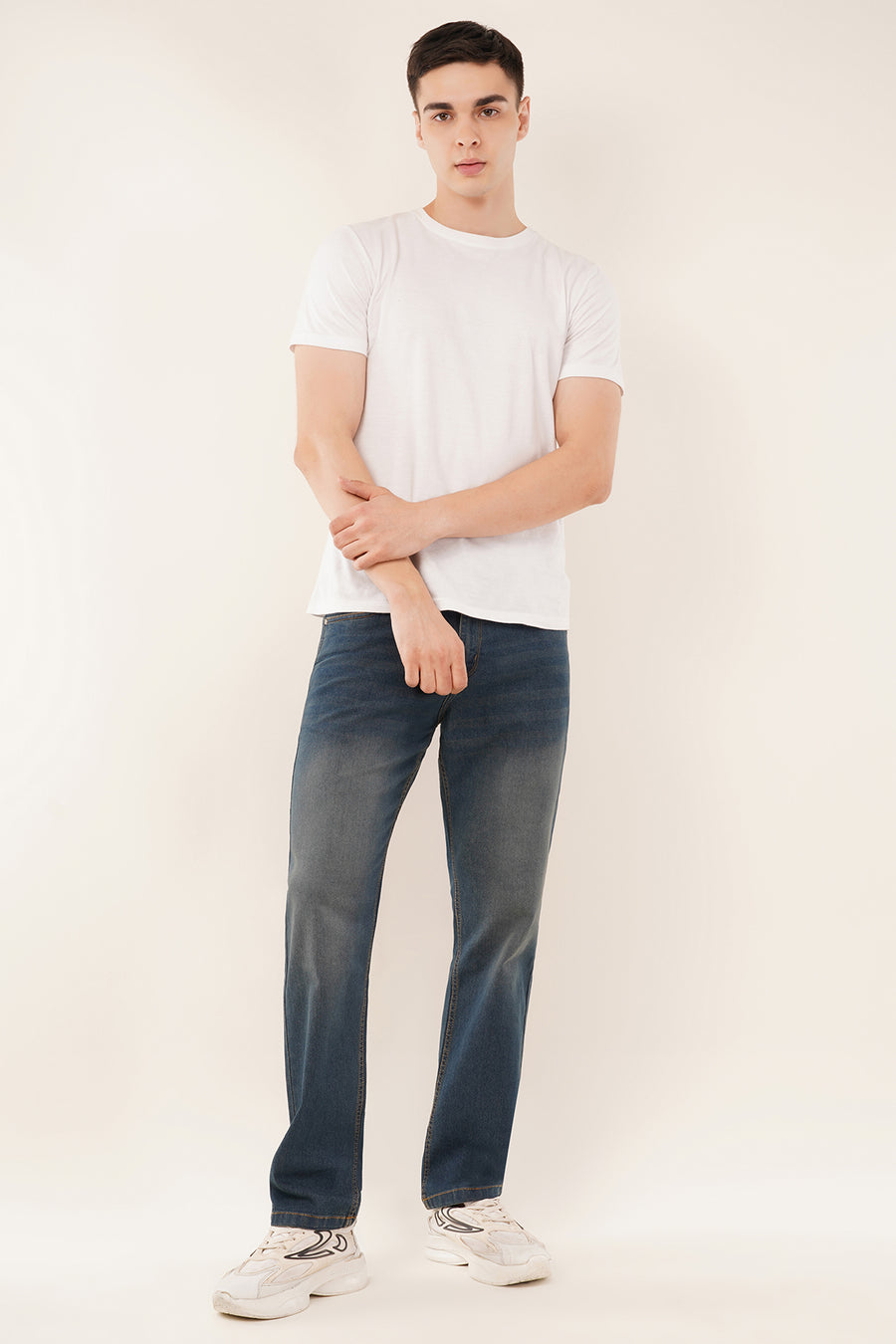 Relaxed Straight-Fit Jeans-Mid Blue
